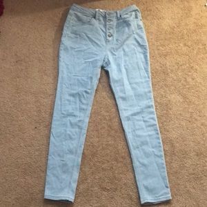 High waisted light blue jeans